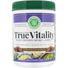 True Vitality, Растительный протеиновый шейк с DHA, шоколад, Green Foods Corporation, 25.2 унции (714 г) купить в Киеве и Украине