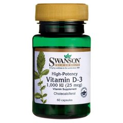 Вітамін Д3 Swanson (Vitamin D3 High Potency) 1000 МО 60 капсул