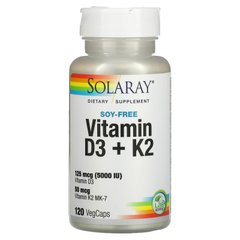 Витамин Д3 и К2 Solaray (Vitamin D-3 & K-2) 5000 МЕ/50 мкг 120 капсул купить в Киеве и Украине
