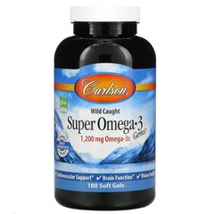 Омега-3, риб'ячий жир з риби, що мешкає у відкритому морі, Super Omega-3 Gems, Carlson Labs, 1200 мг, 180 м'яких таблеток