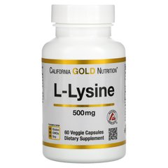 Лізин California Gold Nutrition (L-Lysine) 500 мг 60 вегетаріанських капсул