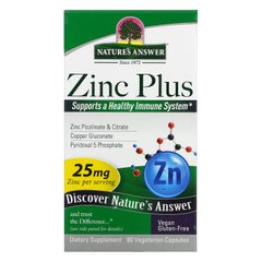 Цинк +, Zinc Plus, Nature's Answer, 25 мг, 60 вегетаріанських капсул