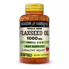 Льняное масло Омега 3-6-9 Mason Natural (Flax Seed Oil Omega 3-6-9) 1000мг 100 гелевых капсул купить в Киеве и Украине