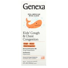 Genexa, Дитячий кашель та закладеність грудей, органічна чорниця, 4 рідкі унції (118 мл)