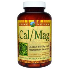 Кальцій і магній, Pure Vegan, 180 капсул на рослинній основі