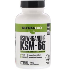 Ашваганда KSM-66, NutraBio Labs, 600 мг, 90 вегетаріанських капсул