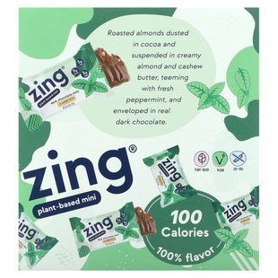 Zing Bars, Plant-Based Mini Bar, Dark Chocolate Mint in Almond Butter, 18 Bars, 0.84 oz (24 g) Each купить в Киеве и Украине