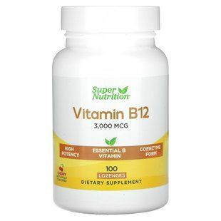 Super Nutrition, вітамін&nbsp;B12, вишня, 3000&nbsp;мкг, 100&nbsp;пастилок