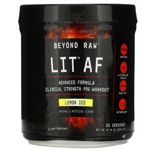 GNC, Beyond Raw, LIT AF, clinical strength pre-workout, lemon ice, 15.75 ounces (446.4 g)