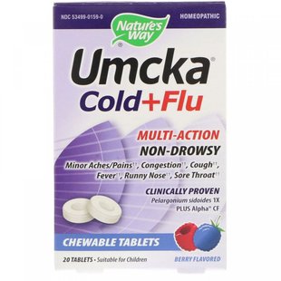 Nature's Way, Umcka, Cold + Flu Relief Chewables, Ages 6+, Berry, 20 Tablets купить в Киеве и Украине