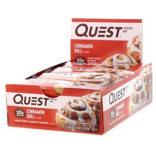 Протеїнові батончики, булочка з корицею, Quest Nutrition, 12 батончиків, 2,12 унції (60 г) кожен