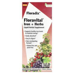 Gaia Herbs, Floradix, Floravital Iron + Herbs, 8.5 liquid ounces (250 ml)