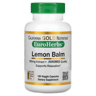 Экстракт лимонного бальзама мелисса California Gold Nutrition (Lemon Balm Extract EuroHerbs European Quality) 500 мг 180 вегетарианских капсул купить в Киеве и Украине