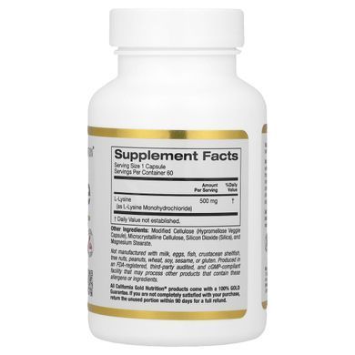 California Gold Nutrition (L-Lysine) 500 mg 60 vegetarian capsules