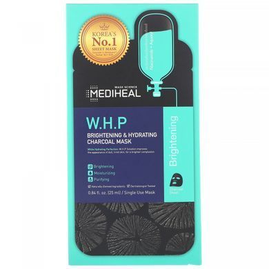 Charcoal mask, hydration and complexion improvement, Mediheal, 5 pcs