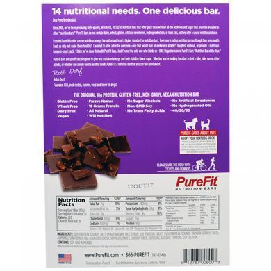 Premium Nutrition Bars, Chocolate Brownie Bars, PureFit Bars, 15 pieces at 2 ounces (57 g) each