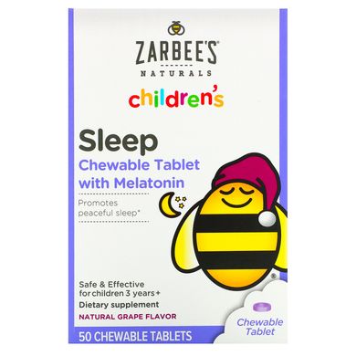 Дитячі жувальні таблетки з мелатонином для покращення сну, натуральний виноградний смак, Zarbee's, 50 жувальних таблеток