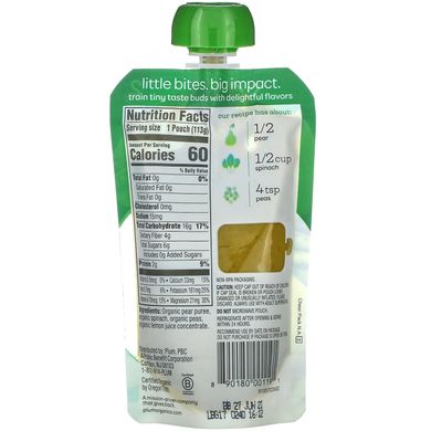 Дитяче пюре зі шпинату гороху і груші Plum Organics (Organic Baby Food Stage 2) 113 г