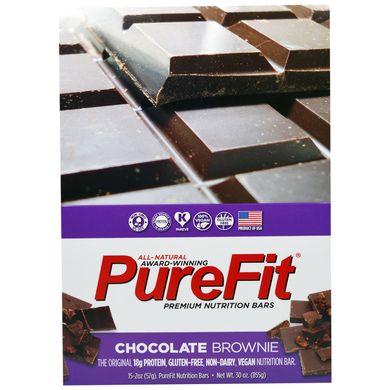 Преміум Батончики Харчування, Шоколадний Брауні, Premium Nutrition Bars, Chocolate Brownie Батончики, PureFit Bars, 15 штук по 2 унції (57 г) кожна