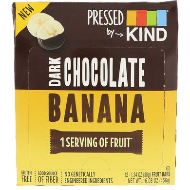 Pressed by KIND, Темний шоколад і банан, KIND Bars, 12 фруктових батончиків, 1,35 унц (38 г) кожен
