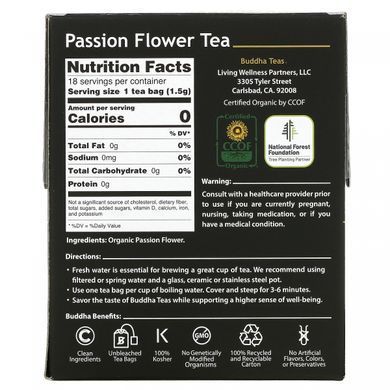 Buddha Teas, Органический травяной чай, цветок страсти, 18 чайных пакетиков, 0,95 унции (27 г) купить в Киеве и Украине