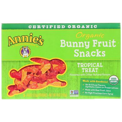 Снеки у вигляді кроликів смак тропік Annie's Homegrown 5 пакетів по 23 г