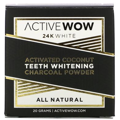 Всі натуральні вугільні порошки для відбілювання зубів, активоване кокос, 24K White, All Natural Teeth Whitening Charcoal Powder, Activated Coconut, Active Wow, 20 г