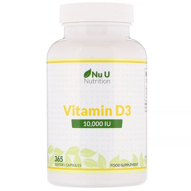Вітамін Д3, Vitamin D3, Nu U Nutrition, 10000 МО, 365 м'яких капсул