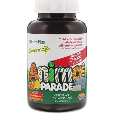 Вітаміни для дітей смак вишні Nature's Plus (Children's Chewable Multi-Vitamin Animal Parade) 180 тварин