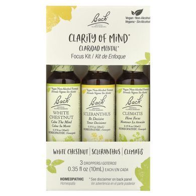 Bach, Original Flower Remedies, Focus Kit, Clarity of Mind, 3 Droppers, 0.35 fl oz (10 ml) Each