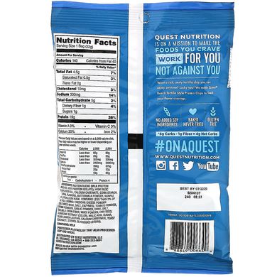 Протеїнові чіпси в стилі тортильї, ранчо, Tortilla Style Protein Chips, Ranch, Quest Nutrition, 12 пакетиків по 1,1 унції (32 г) кожен