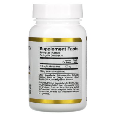 Ацетил-Л-глутатион California Gold Nutrition (S-Acetyl L-Glutathione) 100 мг 30 растительных капсул купить в Киеве и Украине