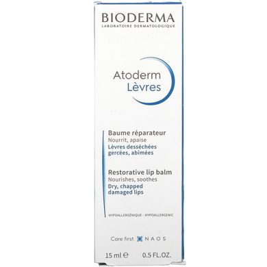 Bioderma, Атодерм, що відновлює бальзам для губ, 0,5 рідкої унції (15 мл)