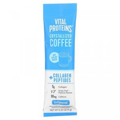 Кристаллизованный кофе с пептидами коллагена без добавок Vital Proteins (Crystallized Coffee + Collagen Peptides Unflavored) 7 пакетиков по 9 г купить в Киеве и Украине