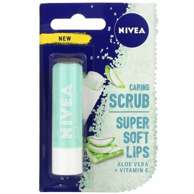 Доглядаючий скраб для губ, алое вера + вітамін E, Caring Scrub, Super Soft Lips, Aloe Vera + Vitamin E, Nivea, 4,8 г