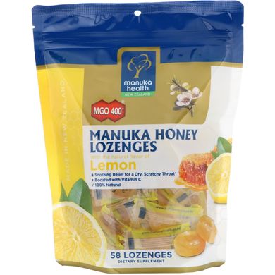 Льодяники з медом Манука смак лимона Manuka Health (Manuka Honey Lozenges MGO 400+) 58 шт.