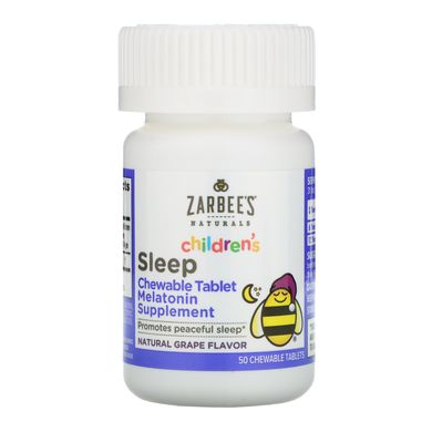 Дитячі жувальні таблетки з мелатонином для покращення сну, натуральний виноградний смак, Zarbee's, 50 жувальних таблеток
