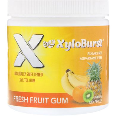 Жувальна гумка Xylitol, свіжі фрукти, Xyloburst, 5,29 унції (150 г), 100 штук