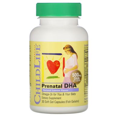 Пренатальна добавка з ДГК ChildLife (Prenatal-DHA) 500 мг 30 капсул з лимонним смаком