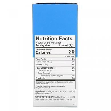 Кристаллизованный кофе с пептидами коллагена без добавок Vital Proteins (Crystallized Coffee + Collagen Peptides Unflavored) 7 пакетиков по 9 г купить в Киеве и Украине