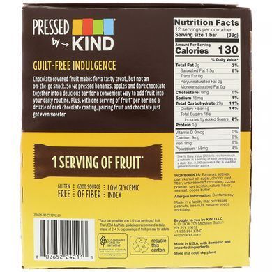Pressed by KIND, Темный шоколад и банан, KIND Bars, 12 фруктовых батончиков, 1,35 унц. (38 г) каждый купить в Киеве и Украине