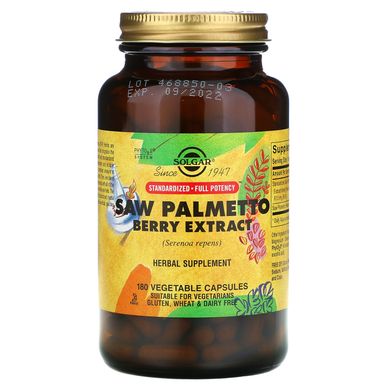 Екстракт ягід Со Пальметто Solgar (Saw Palmetto Berry Extract) 180 капсул на рослинній основі