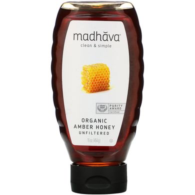 Органічний бурштиновий мед, нефільтрований, Organic Amber Honey, Unfiltered, Madhava Natural Sweeteners, 454 г