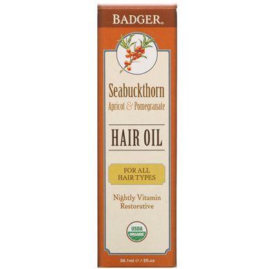Облепиховое масло для волос Badger Company (Hair Oil Seabuckthorn, Apricot and Pomegranate) 59 мл купить в Киеве и Украине