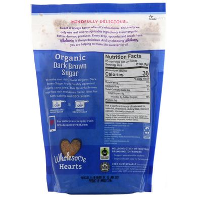 Органический темно-коричневый сахар Wholesome Sweeteners Inc. (Fair Trade Organic Dark Brown Sugar) 681 г купить в Киеве и Украине