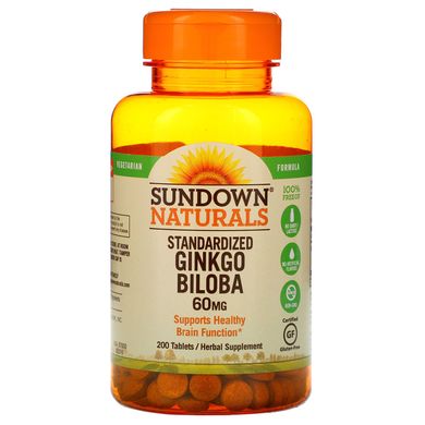 Стандартизований гінкго білоба, Sundown Naturals, 60 мг, 200 таблеток