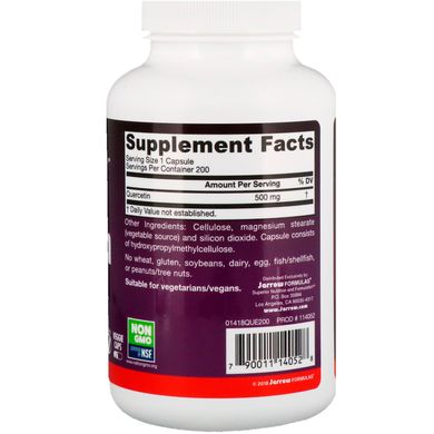 Кверцетин, Quercetin, For Cardiovascular Support, Jarrow Formulas, 500 мг, 200 овочевих капсул