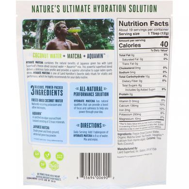Hydration, matcha, coconut water with Aquamin, Laird Superfood, 8 oz (227 g)