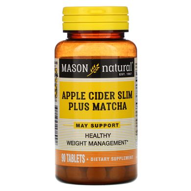 Яблучний оцет + матча, Apple Cider Slim Plus Matcha, Mason Natural, 90 таблеток
