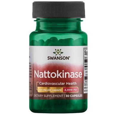 Наттокіназа, Nattokinase 2000 фибринолитических одиниць, Swanson, 100 мг, 30 капсул